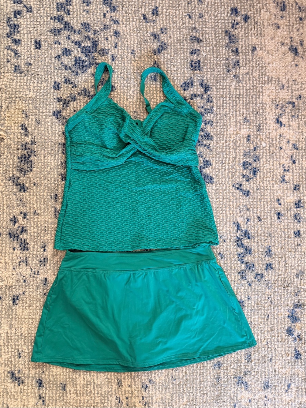 Lands' End Teal Twist-Front Tankini Top with Swim Skirt